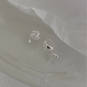 Minimalist S925 sterling silver drop earrings with irregular hoops and teardrop pendants