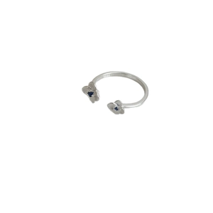 S925 sterling silver open ring with hydrangea flowers and blue cubic zirconia stones