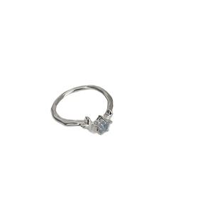 S925 silver irregular ring with square light blue gemstone in minimalist liquid metal style