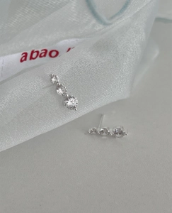 Detailed macro view of S925 silver stud earrings with three graduated round zircons