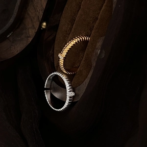 S925 sterling silver striped band rings with micro-inlaid diamond in gold and silver finish