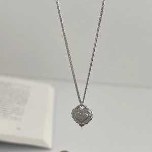 Collana con Pendente a Cuore in Argento Sterling 925 per Donna Stella a Otto Punte con Strass Pavé Intarsiato Stile Ins Minimalista Catena a Serpente Gioielli