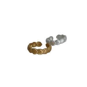 Ensemble de bagues ouvertes en argent S925 avec texture coquillage dorée et argentée