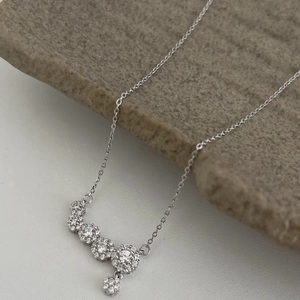 925 Sterling Silver Zirconia Smile Necklace For Women Elegant Flower Cluster Pave Geometric Bar Clavicle Chain Jewelry