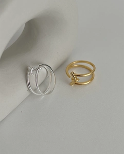 Detailed view of S925 silver double-band rings with elegant knotted minimalist design