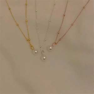 925 Sterling Silver Freshwater Pearl Pendant Necklace Minimalist Geometric Beads Chain Choker For Women Elegant Fine Jewelry
