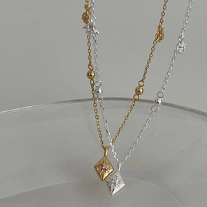 Collier Pendentif Losange Étoile à Huit Branches en Argent Sterling 925 pour Femmes Bijoux de Chaîne de Clavicule en Strass Vintage