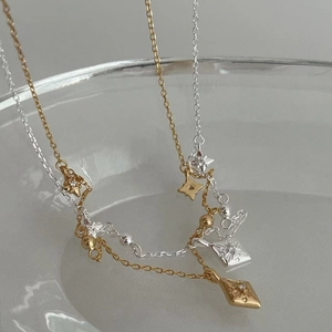Colliers étincelants en argent sterling 925 avec pendentifs étoile en or et argent