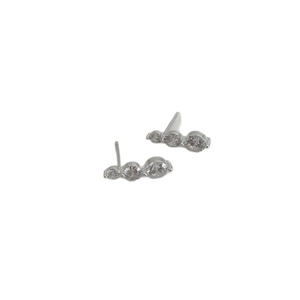 Elegant S925 silver stud earrings featuring three graduated round zircon stones on white base