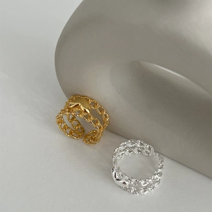 Dual layer chain heart rings in gold and silver finish with minimalist geometric design
