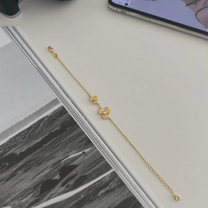 925 Sterling Silver Double Flower Rhinestone Bracelet For Women Matte Brushed Gold Plated Adjustable Chain Jewelry Gift