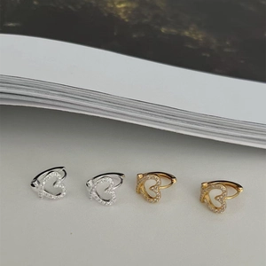 Luxury S925 Sterling Silver Heart Hoop Earrings For Women Pave Rhinestone Embellished Elegant Jewelry Gift Accessories