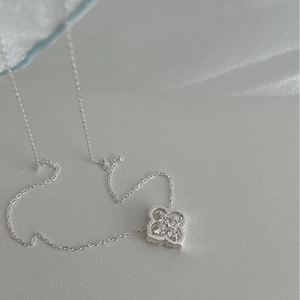 S925 Sterling Silver Four Leaf Flower Pendant Necklace With Rhinestone Lightweight Luxury Clavicle Chain For Women Jewelry