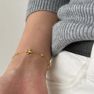 French Vintage 925 Sterling Silver Fleur-de-lis Bracelet For Women Elegant Gold Plated Rhinestone Chain Jewelry Gift