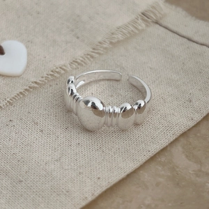 925 Sterling Silver Adjustable Open Ring For Women Minimalist Bubble Bead Texture Design Vintage Korean Style Finger Ring Jewelry