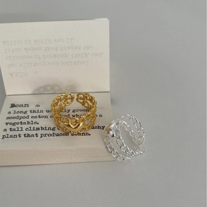 Minimalist double-layer chain open rings with a smooth heart design in gold and silver finish