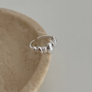 Minimalist S925 sterling silver stacked bead ring with adjustable open band design