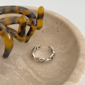 Vintage S925 silver pig nose anchor chain ring with an open adjustable design