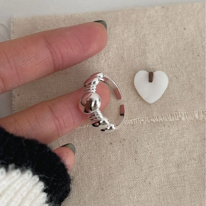 Adjustable S925 sterling silver ring with smooth beads and vintage spiral texture