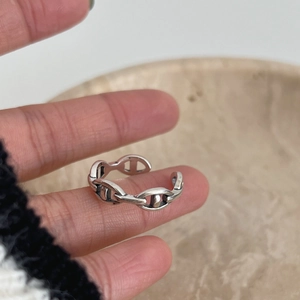Vintage S925 sterling silver pig nose open ring featuring anchor chain design for women