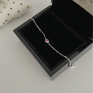 925 Sterling Silver Heart Rhinestone Bracelet For Women Elegant Ins Style Ruby Red Heart Stone Dainty Chain Jewelry Gift
