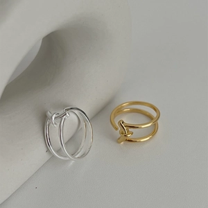 S925 sterling silver minimalist double layer knot ring in silver and gold polished finish