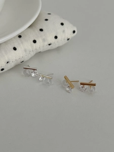 Minimalist S925 silver bar stud earrings with clear zircon and frosted bead details