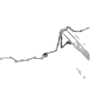 Vintage S925 sterling silver twist chain bracelet with a striking red heart gemstone