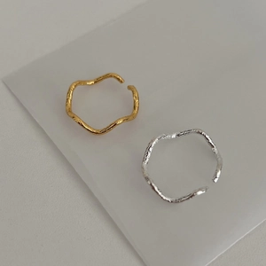 Irregular Textured 925 Sterling Silver Open Ring For Women Unique Minimalist Wave Hammered Texture Finger Ring Jewelry