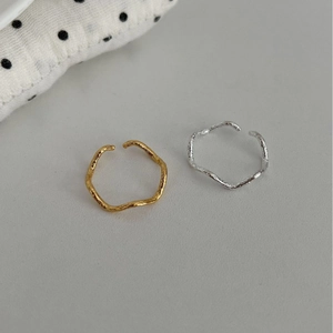 Minimalist S925 silver open rings with irregular molten lava texture in gold and silver