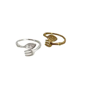 Unique fork and spoon open rings in gold and silver finish with S925 engraving