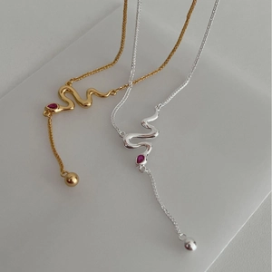 S925 sterling silver snake necklaces in gold and silver with pink gemstone pendants