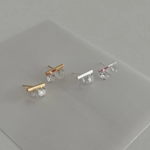 Minimalist S925 silver stud earrings with frosted beads and cut zircon accents
