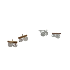 Minimalist S925 silver stud earrings with crystals and moonstones in gold and silver
