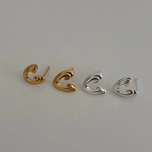 925 Sterling Silver Heart Stud Earrings For Women Minimalist Geometric C-Shape Wave Earrings Vintage Gold Silver Jewelry