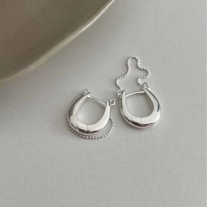 Boucles d'Oreilles Créoles Fer à Cheval en Argent Sterling 925 en Forme de U Avec Chaîne de Perles Polies Géométriques pour Femme Bijoux