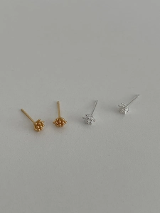 Detail of minimalist cluster pinecone stud earrings in gold and silver finishes