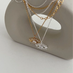 Collier œil en argent 925 minimaliste avec cristaux de zircon en finitions or et argent