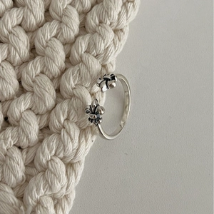 Bague large réglable en argent S925 style punk rétro avec motifs de fleurs de lys