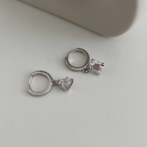 Boucles d'oreilles pendantes en argent S925 avec zircons en forme de cœur et ronds