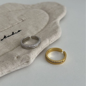 Adjustable S925 sterling silver rings with micro-pave cubic zirconia in gold and silver