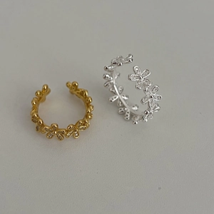 S925 silver flower petal open rings with crystal pavé and adjustable daisy designs