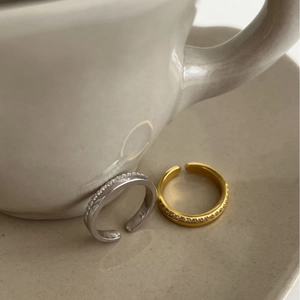 Sparkling S925 sterling silver open rings in gold and silver with zircon stone inlay