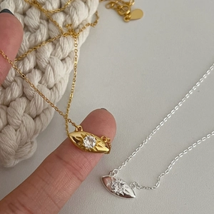 Collier minimaliste œil protecteur en argent 925 avec zircon cubique en versions or et argent