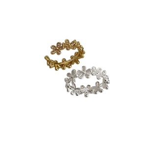 S925 sterling silver adjustable flower rings set with zircon accents in gold and silver