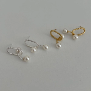 Minimalist 925 Sterling Silver Earring Post Artificial Pearl Earrings Twisted Rope Oval Metal Stud Earrings For Women French Retro Jewelry