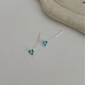 Elegant S925 sterling silver iris drop earrings with blue enamel and tiny zircon accents