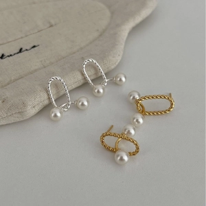 925 silver natural pearl twist hoop earrings in gold and silver finish with canvas pouch