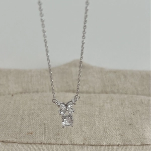 S925 sterling silver butterfly necklace with marquise and square cut pendant crystals