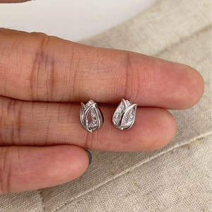 S925 sterling silver tulip bud earrings with sparkling water drop zircon stones